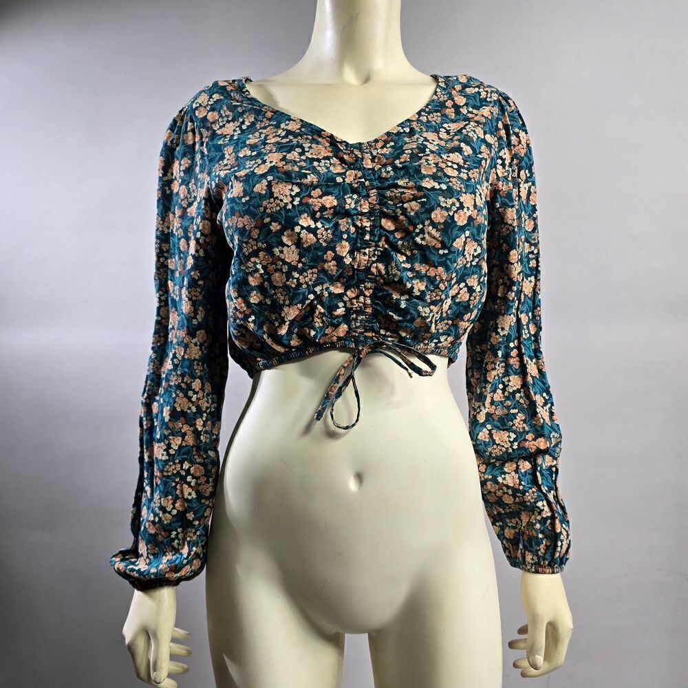 So Medium Floral Print Long Sleeve Top in Teal R5